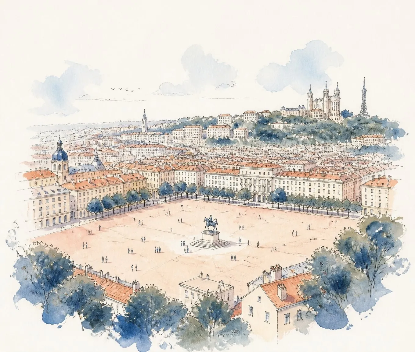 Aquarelle de la place Bellecour